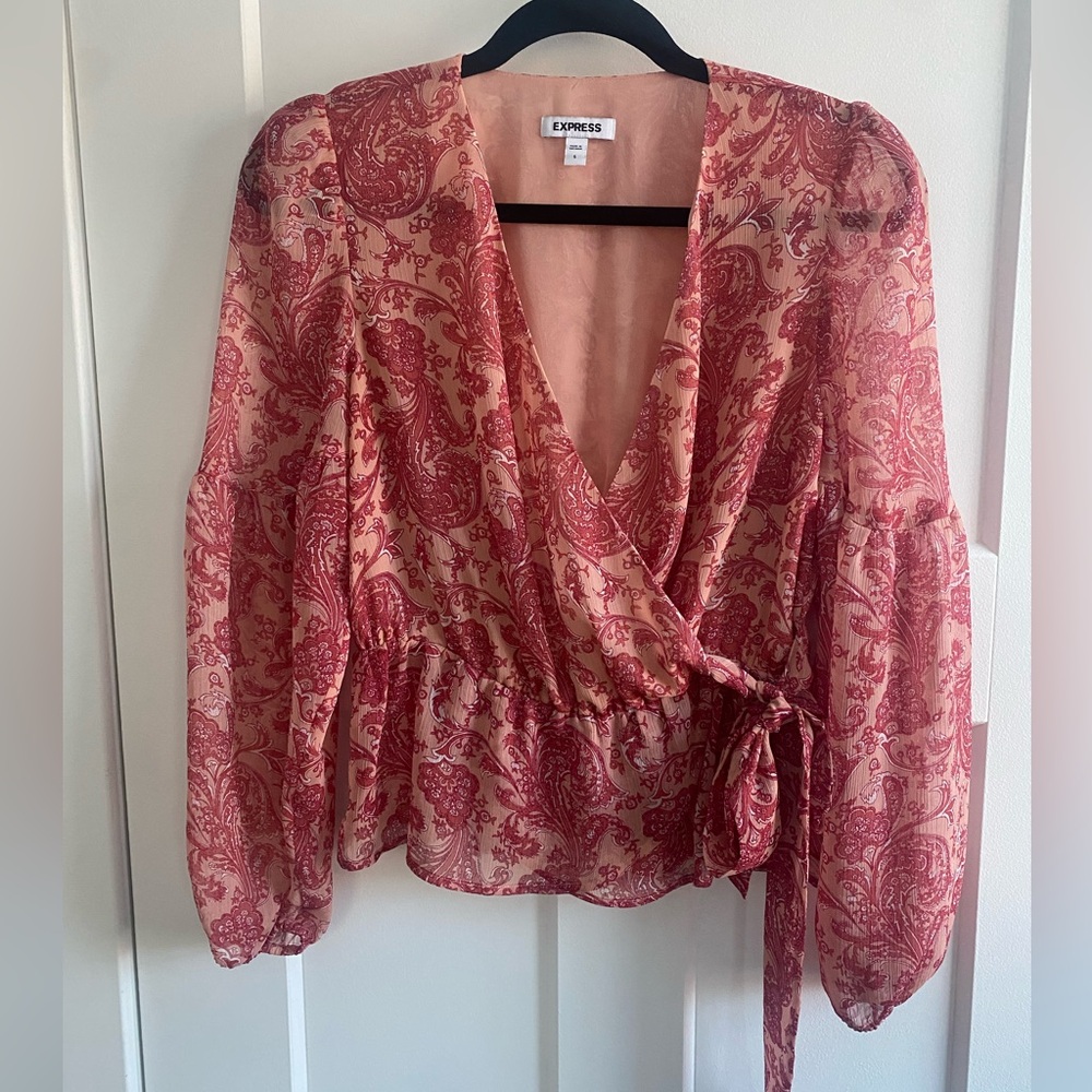 Express Pink Wrap Tie Front Blouse